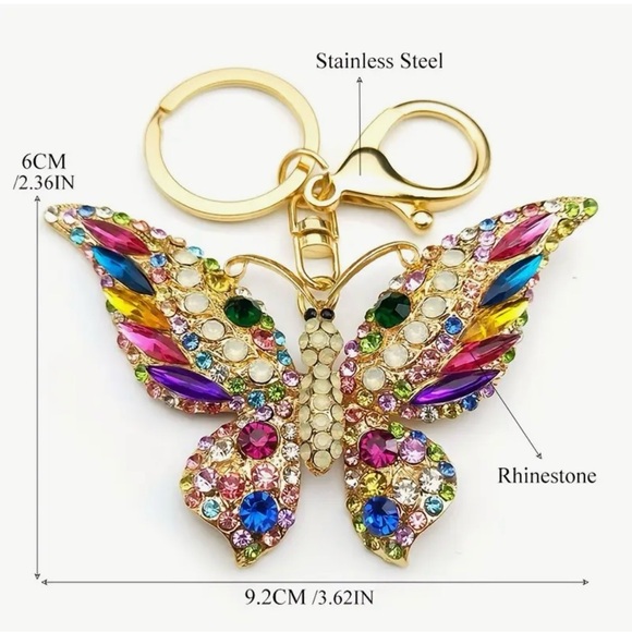 Butterfly Keychain Bag charm Multicolor Rhinestone Fairycore Whimsical Fantasy - Picture 2 of 3